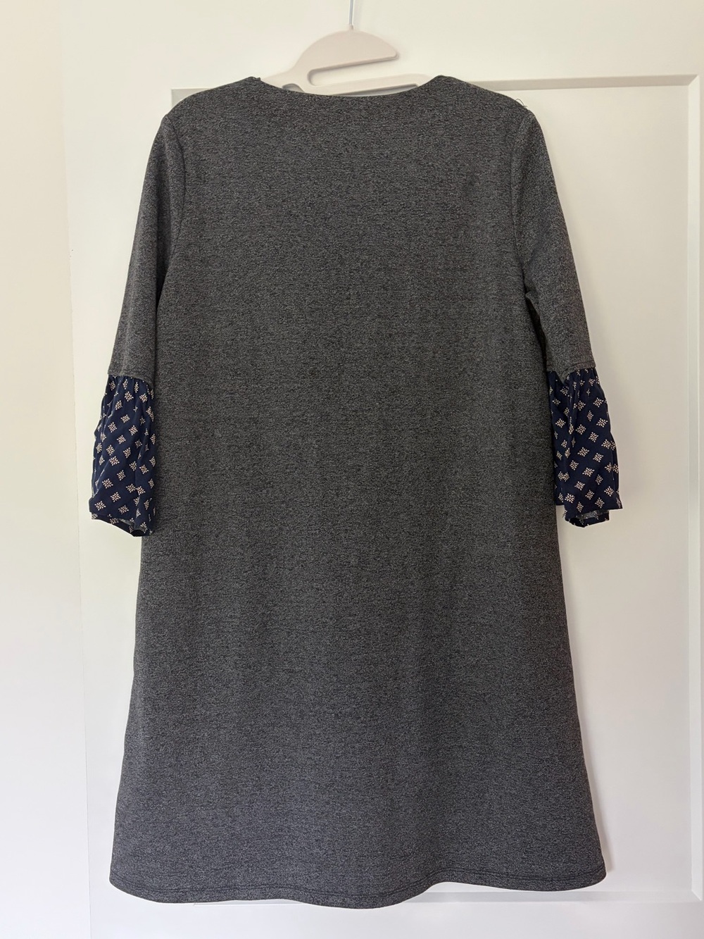 THML Charcoal Gray Embroidered Yoke Midi Dress with Navy Flared Sleeves Medium - Picture 5 of 8